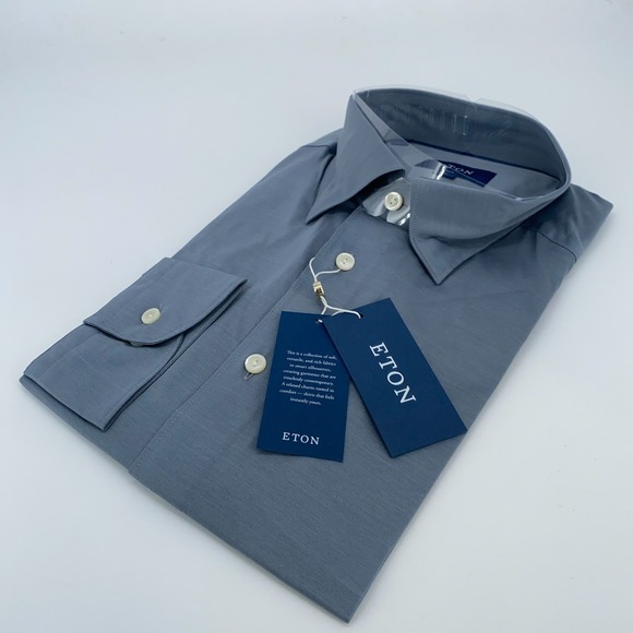 Eton Dress Shirt Mens 2XL Gray Fine Twill Stretch Slim Fit Collared Button  Up - coffeafoods.com